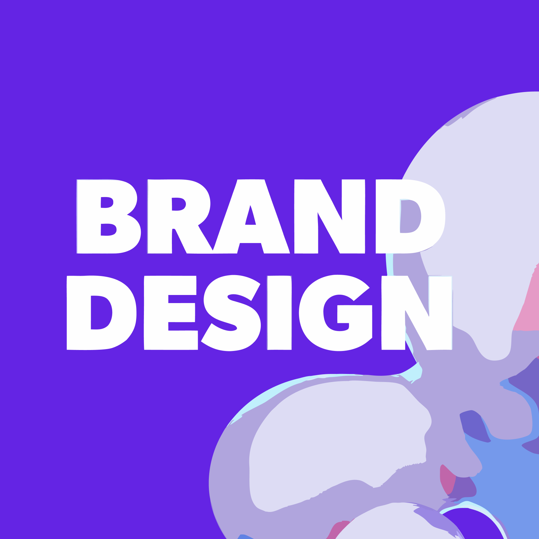 Bold brand design graphic with white typography on a vibrant purple background