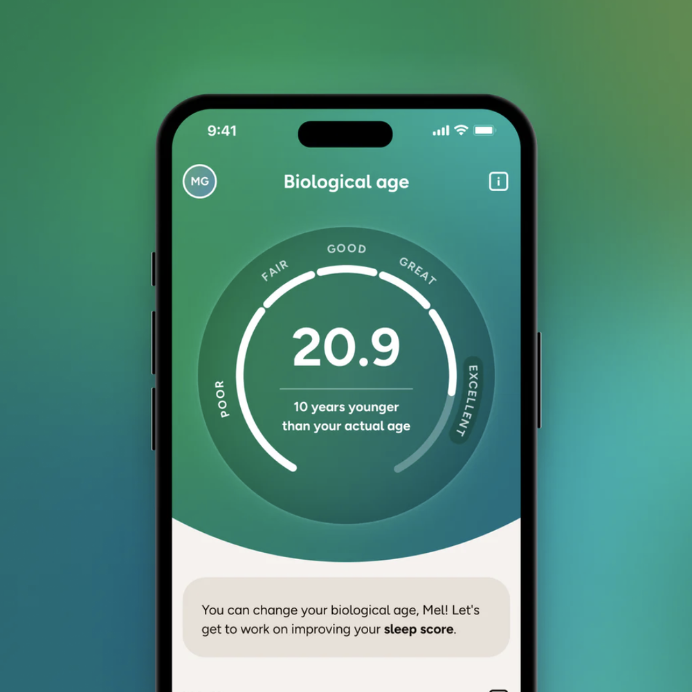 The Ivie app showing a biological age score